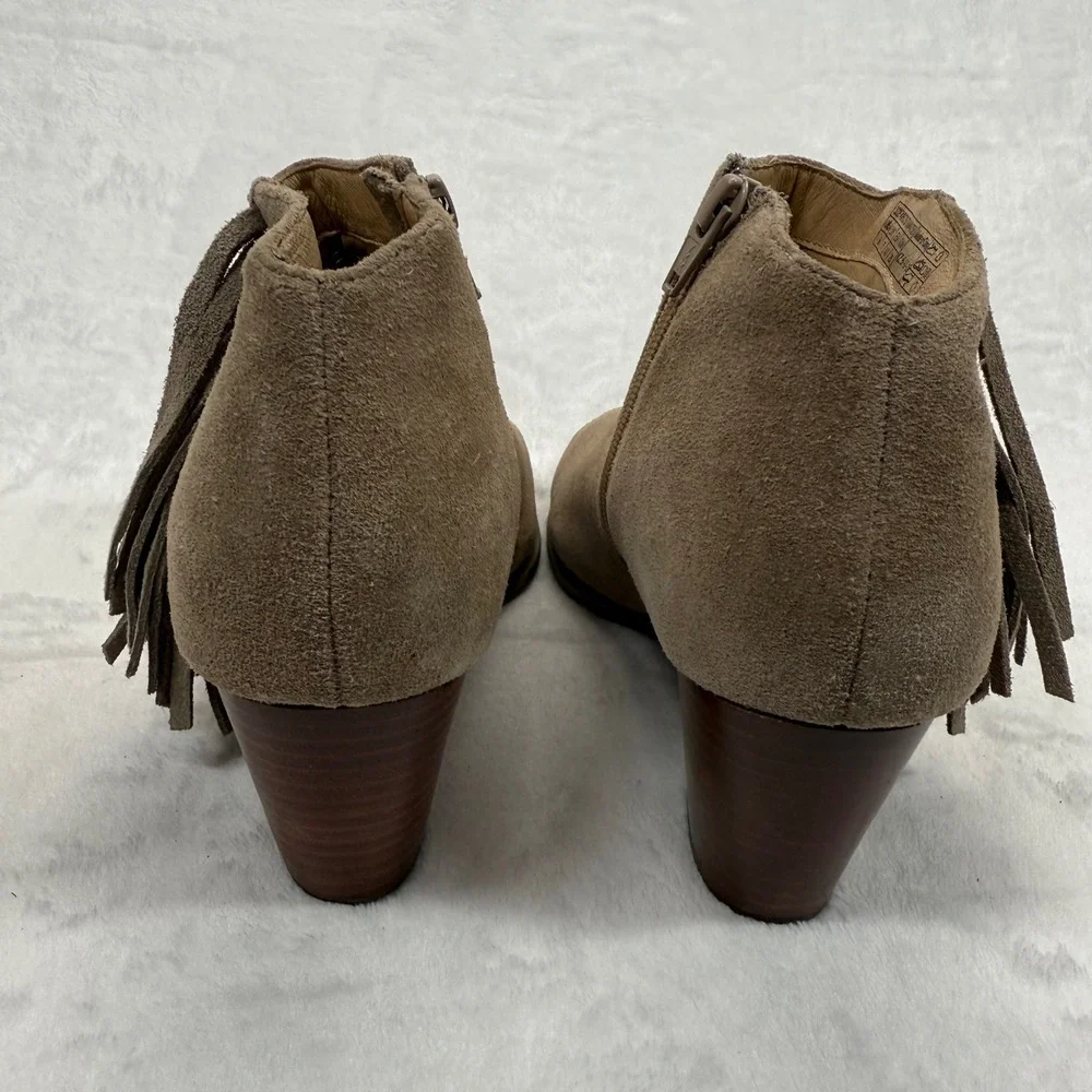 Vionic‎ Suede Fringe Ankle Booties Western Accents Taupe Brown Women's Size 9